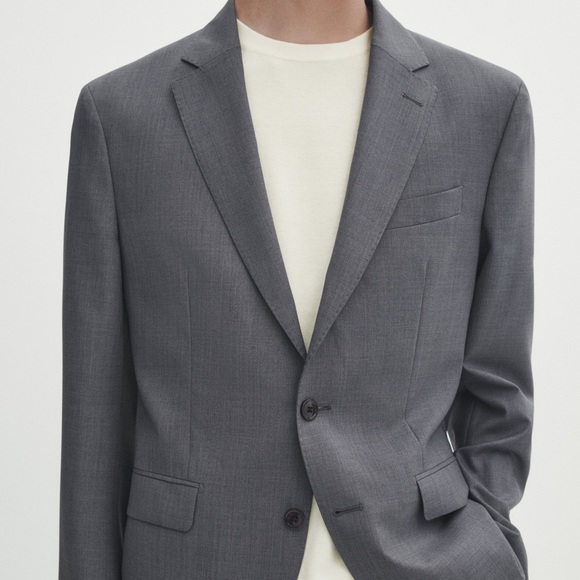 GREY FIL-À-FIL WOOL SUIT BLAZER - Picture 4 of 6
